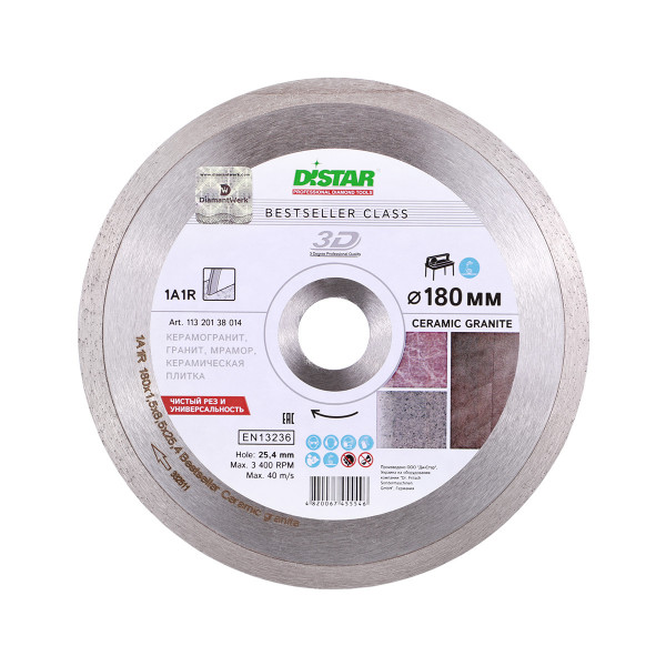 Картинка - Алмазный отрезной диск Distar Bestseller Ceramic granite 1A1R 180x1.5x8x25.4 мм
