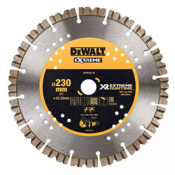 Картинка - Диск алмазный EXTREME 230х2.6х22.23 мм для УШМ и DCS690 DeWALT DT40260