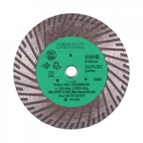 Картинка - Диск алмазный отрезной Distar Turbo 125x2,8x8/25x22,23/M14F Duplex