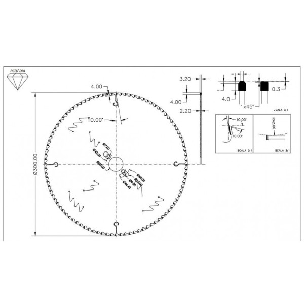 Картинка - Пила ITA TOOLS DSA.300030096.004 D = 300 F = 30 Z = 96 K / P = 3,2 / 2,2 H = 4 PH: PH03 DSA
