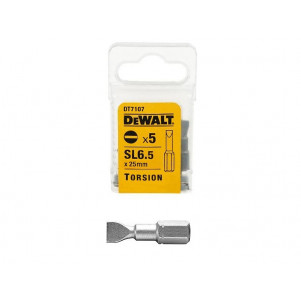 Бита DeWALT DT7107 Torsion для шурупов с прямым шлицем, 6,5х 25 мм., 5 штук