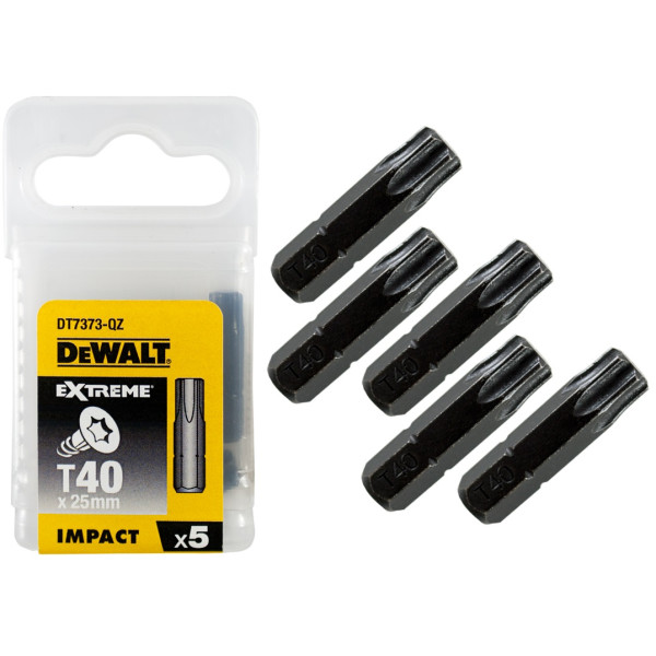 Картинка - Бита ударная DeWALT DT7373 NON IMPACT TORSION, Т40 мм,L раб.=25 мм, 5 штук