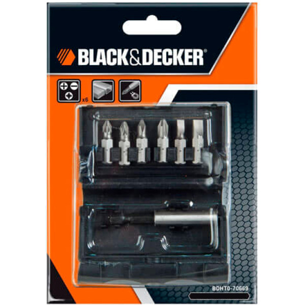 Картинка - Набор бит BLACK+DECKER BDHT0-70669, 6 бит + магнитный держатель