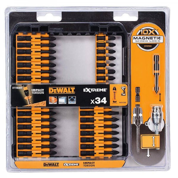 Фото - Набір біт DeWALT DT70605T IMPACT TORSION EXTREME, 34 шт. + Магнітний адаптер 6.35 мм