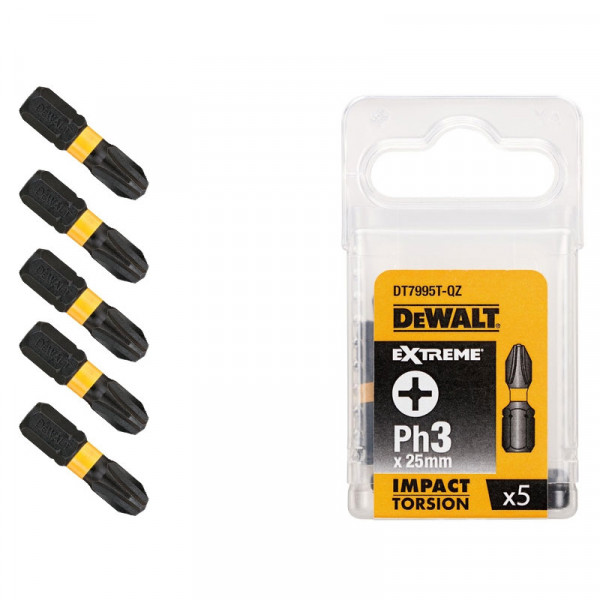 Картинка - Бита ударная DeWALT DT7995T IMPACT TORSION EXTREME, Ph3 мм, L раб.=25 мм, 5 штук