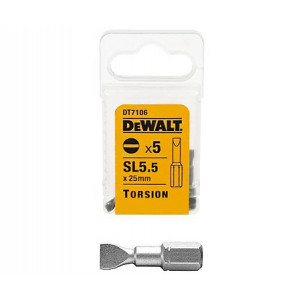Бита DeWALT DT7106 Torsion для шурупов с прямым шлицем, 5,5х 25 мм., 5 штук