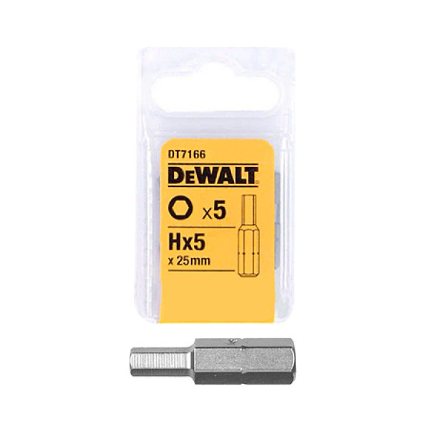 Фото - Біти DeWALT DT7166 TORSION, з внутрішнім шестигранним шліцом, №5, L = 25 мм, 5шт