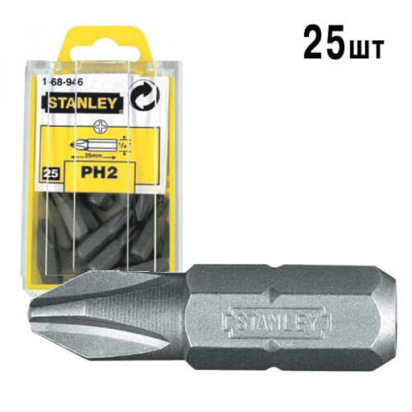 Картинка - Бита STANLEY с шестигранным хвостовиком 1/4" Ph2, L=25мм, 25шт.
