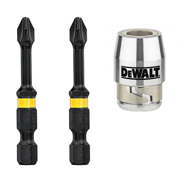 Картинка - Бита ударная DeWALT DT70535T IMPACT TORSION, Pz2 мм,L раб.=50 мм, 2 штуки, магнитный держатель 1 шт.