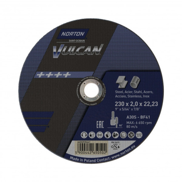 Картинка - Диск отрезной по металлу Norton Vulcan 230х22.2 70V106
