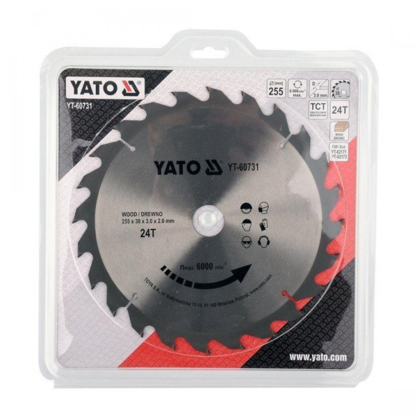 Картинка - Диск пильный победитовый по дереву 255x30x3.0x2.0 YATO YT-60731