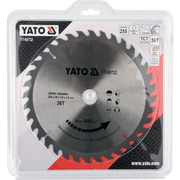 Картинка - Диск пильный победитовый по дереву 255x30x3.0x2.0 YATO YT-60732