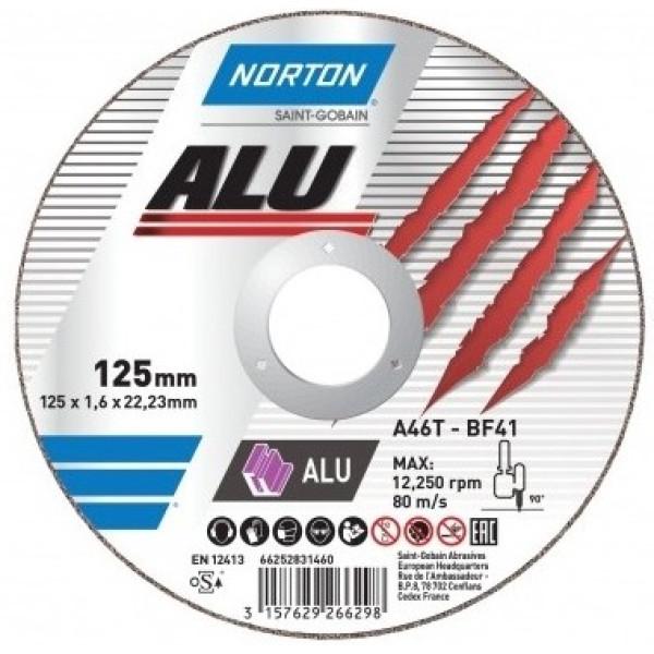 Картинка - Диск отрезной NORTON-Alu A46N 125х22.2х1.6