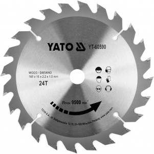 Диск пильный победитовый по дереву YT-60590 YATO 165x16x2.2x1.5
