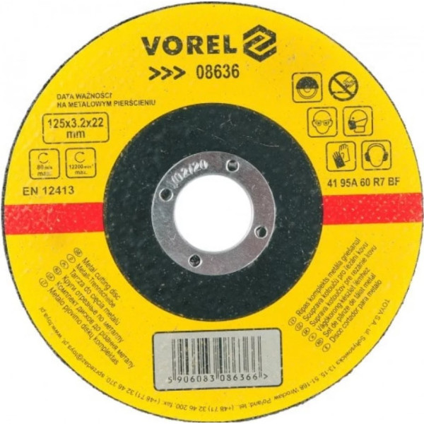Картинка - Диск отрезной по металлу 125х3/2х22 VOREL 8636