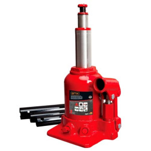 Домкрат гідравлічний пляшковий GTM TF0202 2т (150-370мм) двохштоковий Домкрат гідравлічний пляшковий GTM TF0202 2т (150-370мм) двохштоковий