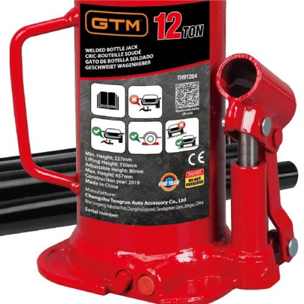Фото - Домкрат гідравлічний пляшковий GTM TH91204 12т (240-460мм)