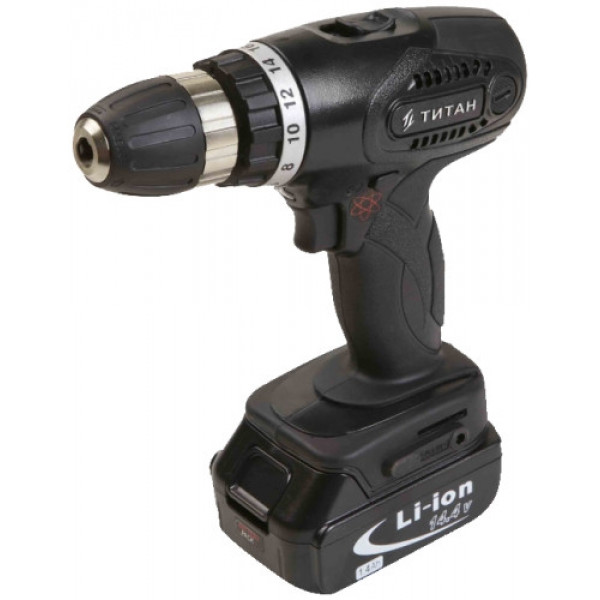 Картинка - Аккумуляторная дрель-шуруповерт TITAN ПДША14.4