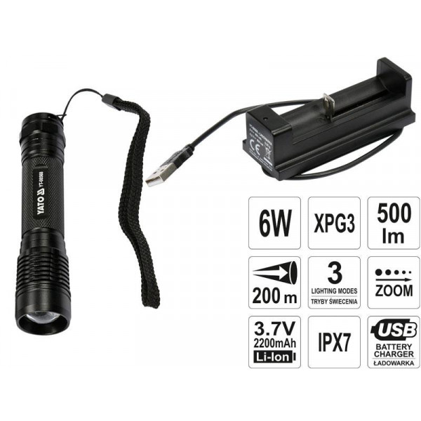 Картинка - Фонарь светодиодный аккумуляторный YATO XPG3 CREE YT-08568