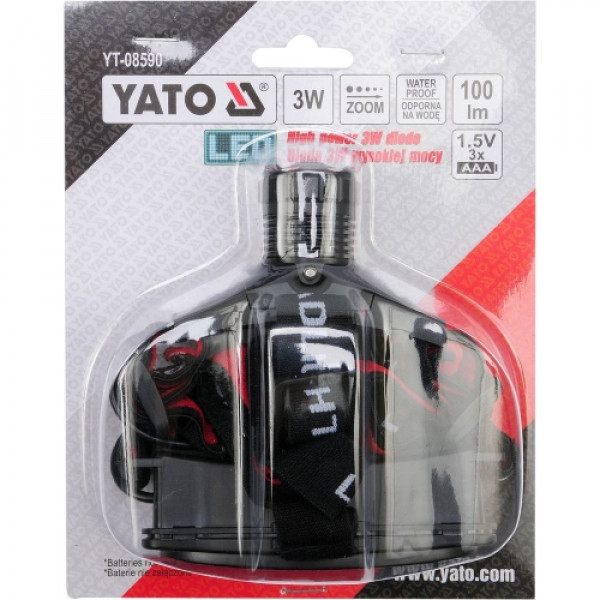 Картинка - Фонарь налобный светодиодный водонепроницаемый Yato YT-08590