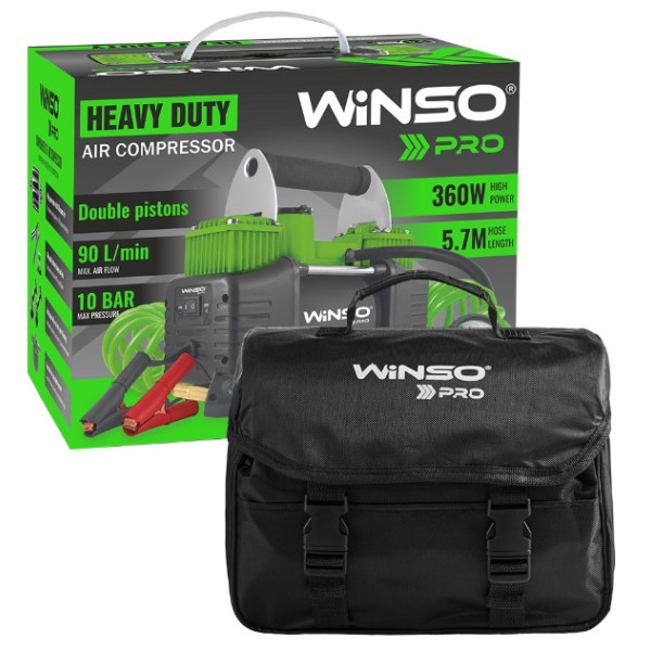 Картинка - Компрессор автомобильный Winso Pro Heavy Duty с зажимами АКБ 136000