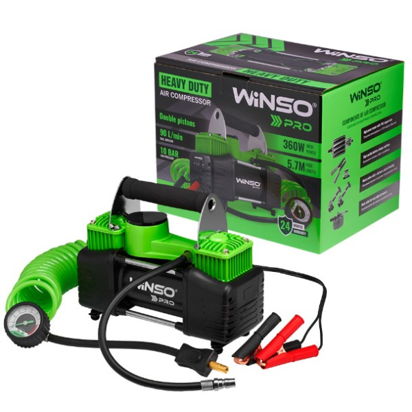Картинка - Компрессор автомобильный Winso Pro Heavy Duty с зажимами АКБ 136000