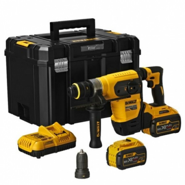 Фото - Перфоратор аккумуляторный бесщеточный DeWALT, SDS-Plus, 54 В XR FLEXVOLT 3 Ач, 3 режима, 4.5 Дж, 0-725 об / мин, 0-4200 уд / мин, 2 аккумулятора, зарядное устройство, чемодан, вес 5.2 кг