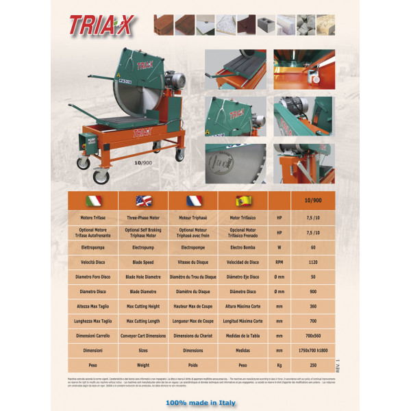 Картинка - Камнерезный станок для резки блоков TRIAX 10/900 (5,6 кВт 7,5 л.с. 380 В)