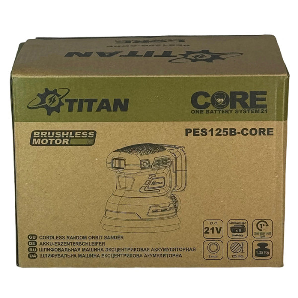 Картинка - Аккумуляторная эксцентриковая шлифмашина TITAN PES125B-CORE