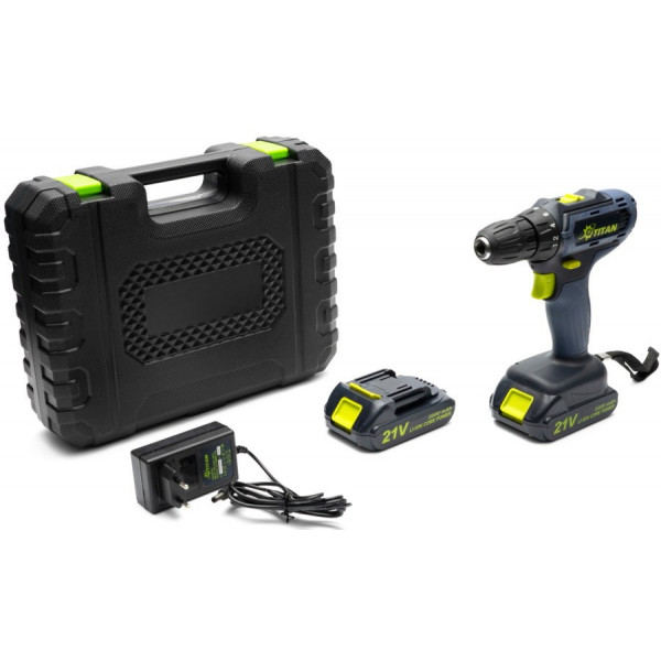 Картинка - Аккумуляторная двухскоростная дрель-шуруповерт Titan BDS21-CORE SET1