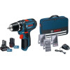 Картинка - Аккумуляторный шуруповерт Bosch GSR 12V-15 + Набор бит и сверл (39 шт.) с 2 акб 12V (2Ah+4Ah) и GAL 12V-20 в мягком кейсе (0615990G6L)