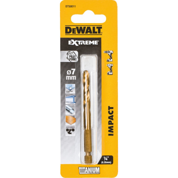 Картинка - Сверло по металлу DeWALT DT50011 "TITANIUM IMPACT" HSS-Tin 7х57.5х89 мм