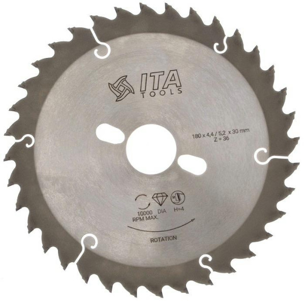 Картинка - Подрезная пила ITA TOOLS DSB.180030036.004 D = 180 F = 30 Z = 36 K = 4,4 / 5,2 P = 3,2 H = 4 PH 3 DSB