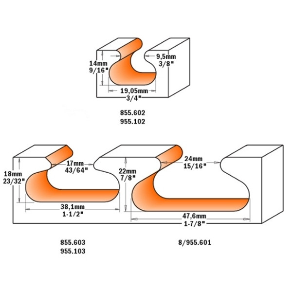 Картинка - Фреза пазовая фасонная CMT HM D=38,1 I=20,7 T=18 R=1,8-6 S=8 (955.103.11)