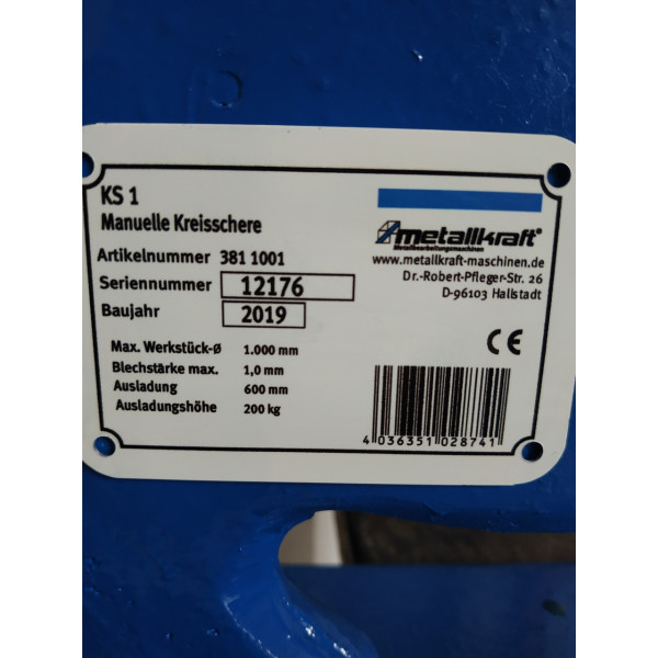 Картинка - Ножницы дисковые для круговой резки металла Metallkraft KS 1