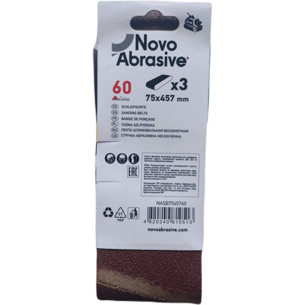 Фото - Стрічка шліфувальна NovoAbrasive 75x457 мм, Р60, 3 шт.