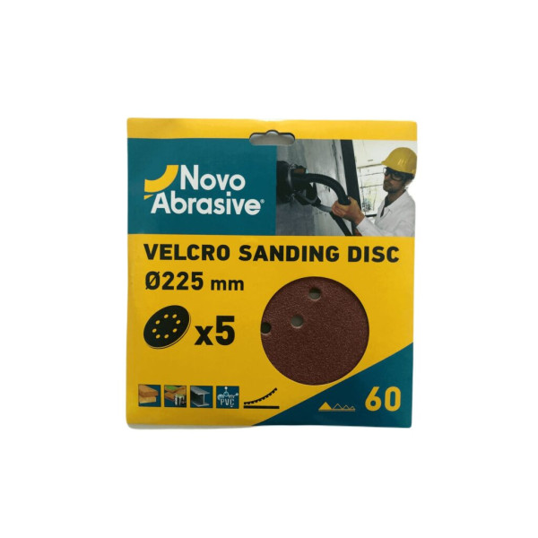 Картинка - Шлифовальный круг на липучке NovoAbrasive 225 мм, P60, 8 отверстий, набор 5 шт.