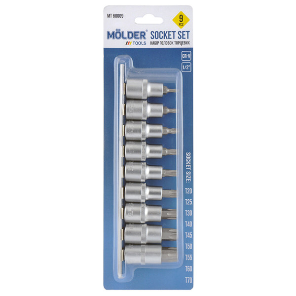 Картинка - Набор головок торцевых TORX на планке Molder 1/2" CR-V 9шт.