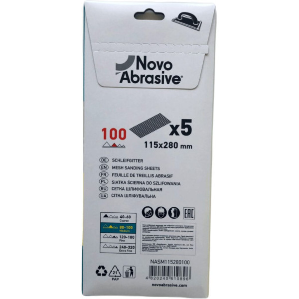 Фото - Сітка шліфувальна NovoAbrasive 115х280 мм, P100, 5шт.