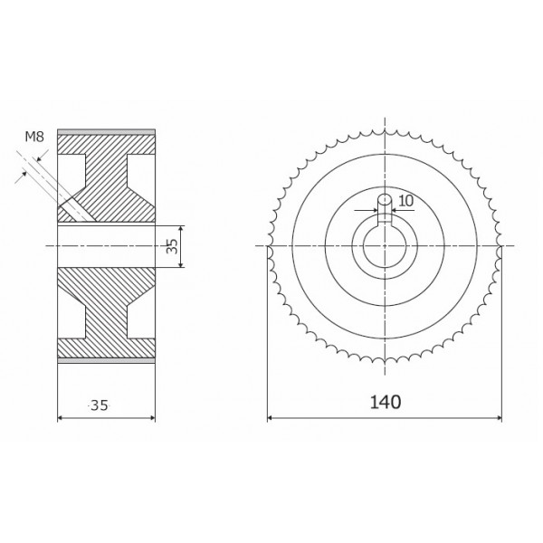 Картинка - Ролик 140-35-35-10 Z chrom Профиль A, Скошенный Weinig -