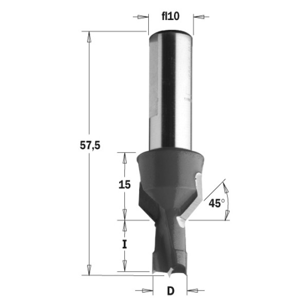 Картинка - Сверло с зенкером NP HW D = 8 I = 20 L = 57,5 ​​S = 10 RH (376.082.11)