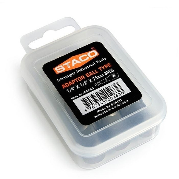 Картинка - Переходник для насадных бит 1/4 на 1/2 "75мм 3шт. (20263.STACO)