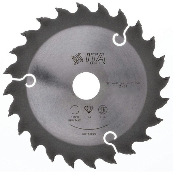 Картинка - Подрезная пила ITA TOOLS DSB.125020024.014 D = 125 F = 20 Z = 24 K = 4,4 / 5,2 P = 3,2 H = 4 DSB