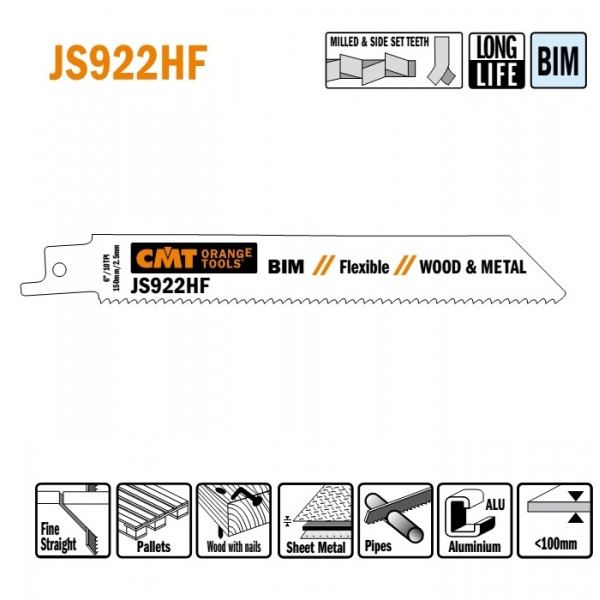 Картинка - Пила сабельная L = 150 I = 130 H = 19 K = 0,9 TS = 2,5 (JS922HF-5)