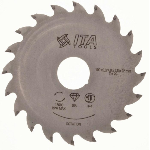 Картинка - Пила подрезная ITA TOOLS DSB.100020020.004 D = 100 F = 20 Z = 20 K = 3,0 / 4,0 P = 2,5 H = 4 DSB