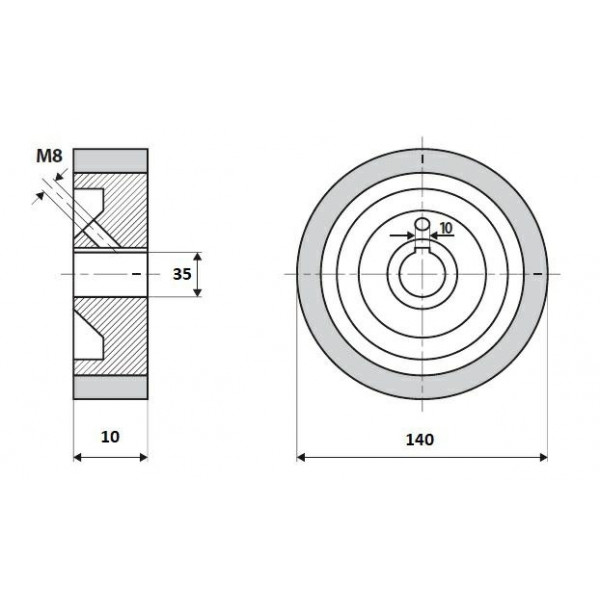 Картинка - Ролик 140-10-35-10 V резинка 70 ShA коричневый