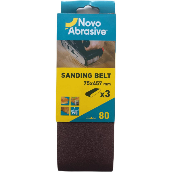 Фото - Стрічка шліфувальна NovoAbrasive 75x457 мм, Р80, 3 шт.