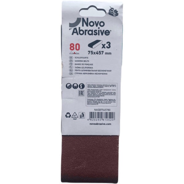 Фото - Стрічка шліфувальна NovoAbrasive 75x457 мм, Р80, 3 шт.