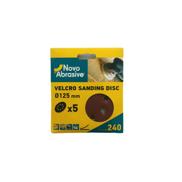 Картинка - Шлифовальный круг на липучке NovoAbrasive 125 мм, P240, 8 отверстий, набор 5 шт.
