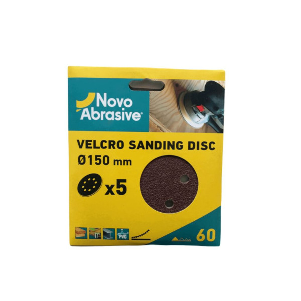 Картинка - Шлифовальный круг на липучке NovoAbrasive 150 мм, P60, 8 отверстий, набор 5 шт.